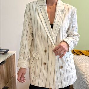 Old Navy Women's Cream Striped Blazer